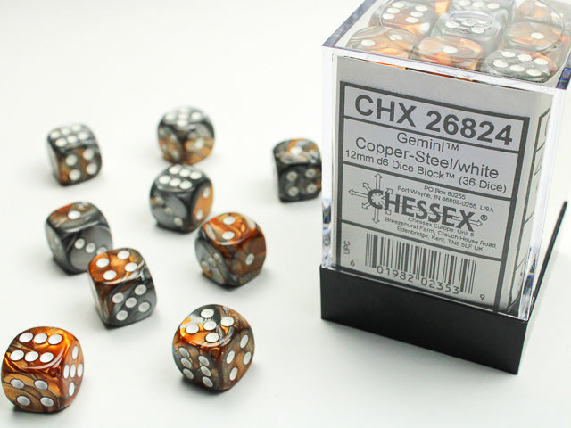 Gemini Copper-Steel/White - 36 Piece pip D6's
