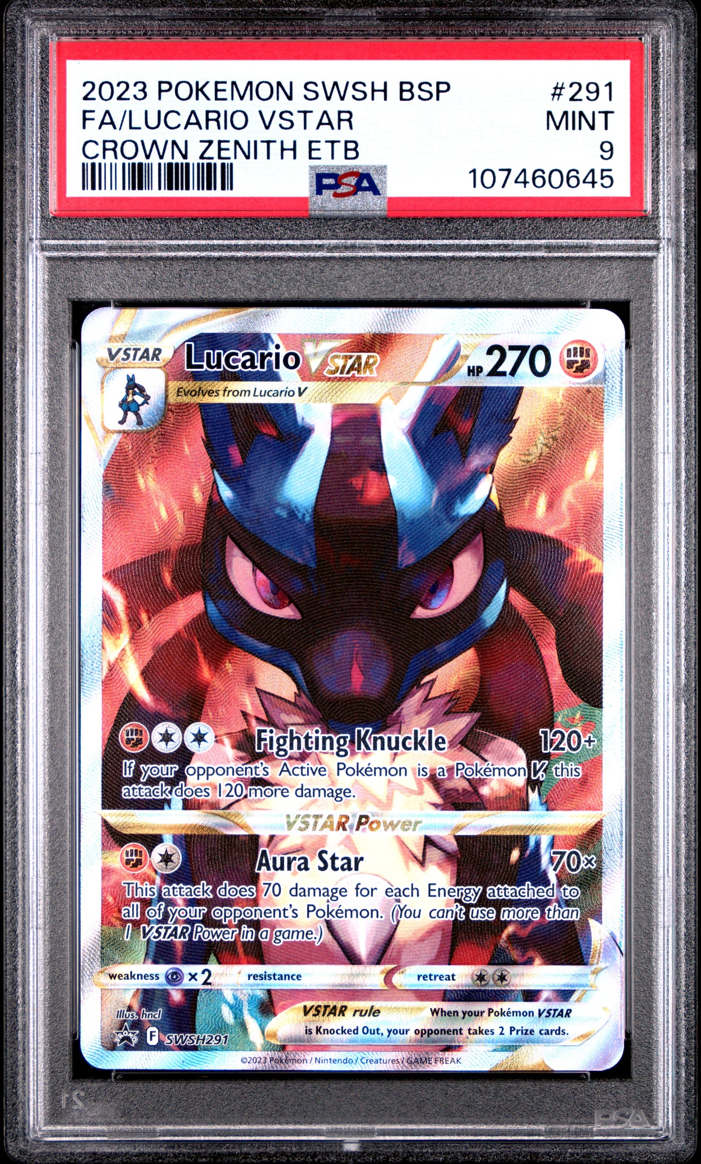 Graded Pokemon - Lucario VSTAR (SWSH291) Crown Zenith ETB PSA 9