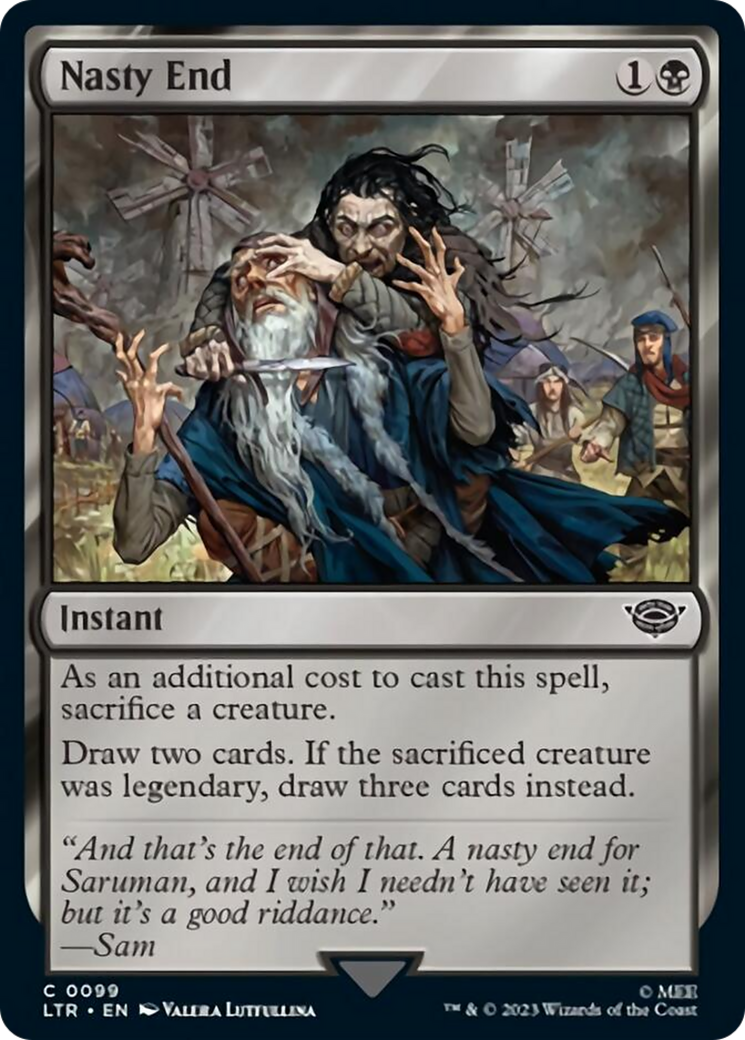 mtg sac a creature draw a card Nasty End [The Lord of the Rings: Tales of Middle-Earth]