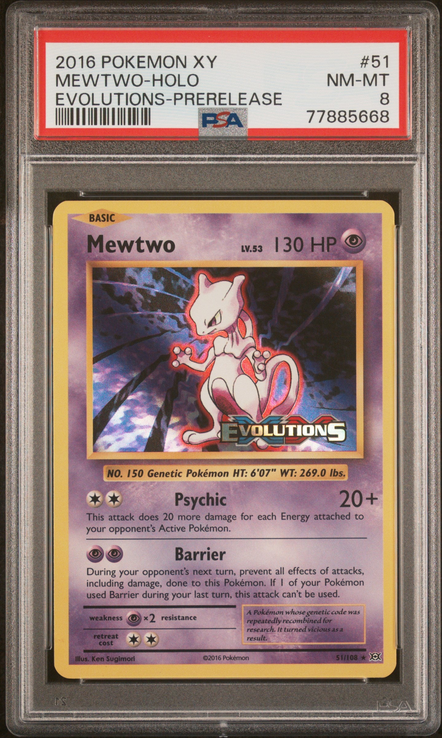 Graded Pokemon - Mewtwo (51/108) Evolutions Prerelease PSA 8