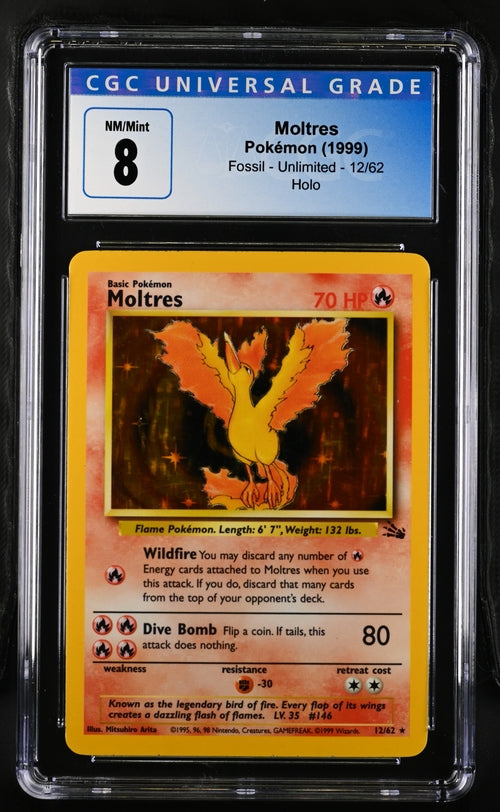 Graded Pokemon - Moltres (12/62) Fossil CGC 8