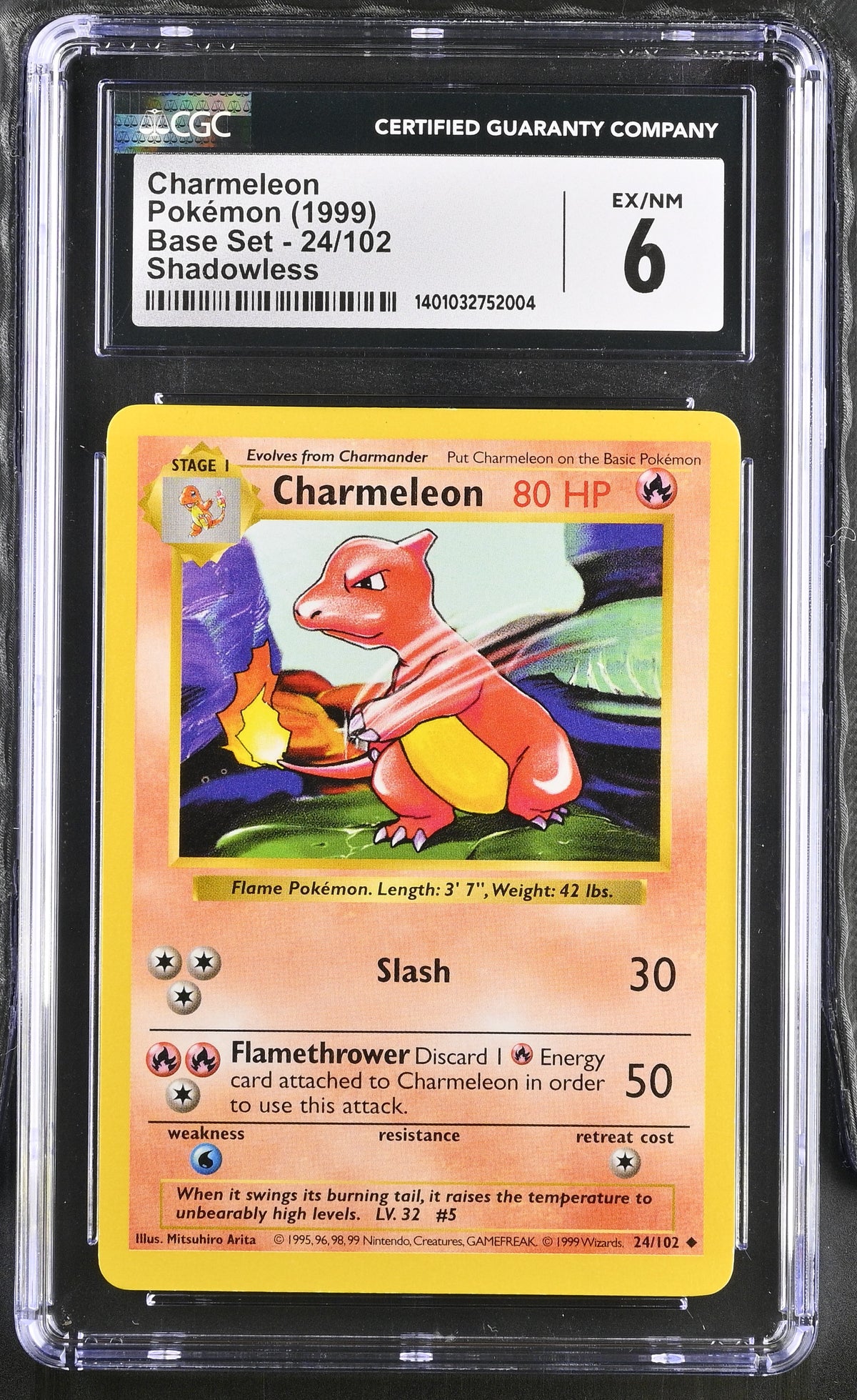 Graded Pokemon - Charmeleon (24/102) Base Set Shadowless CGC 6