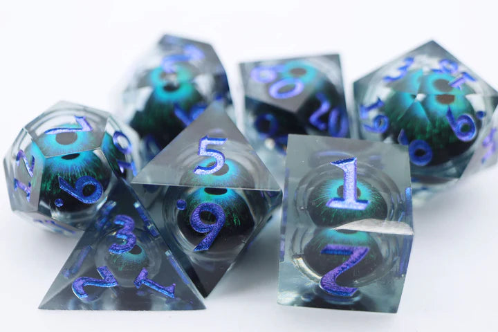 Blue Cyclops Sharp Edge Moving Eye RPG Dice Set