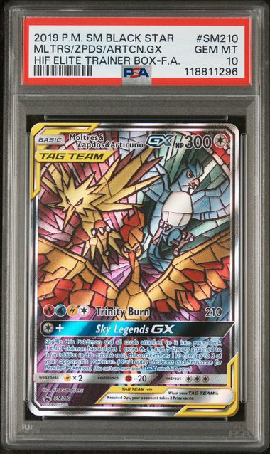 Graded Pokemon - Moltres & Zapdos & Articuno GX (SM210) Hidden Fates Elite Trainer Promo PSA 10