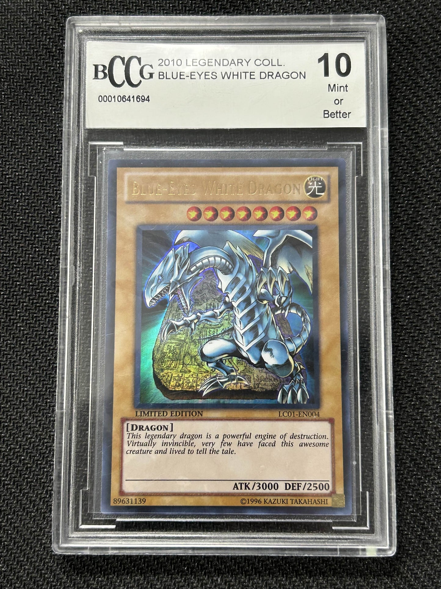 Graded Yu-Gi-Oh! Blue-Eyes White Dragon (LC01-EN004) Legendary Collection Limited Edition BCCG 10