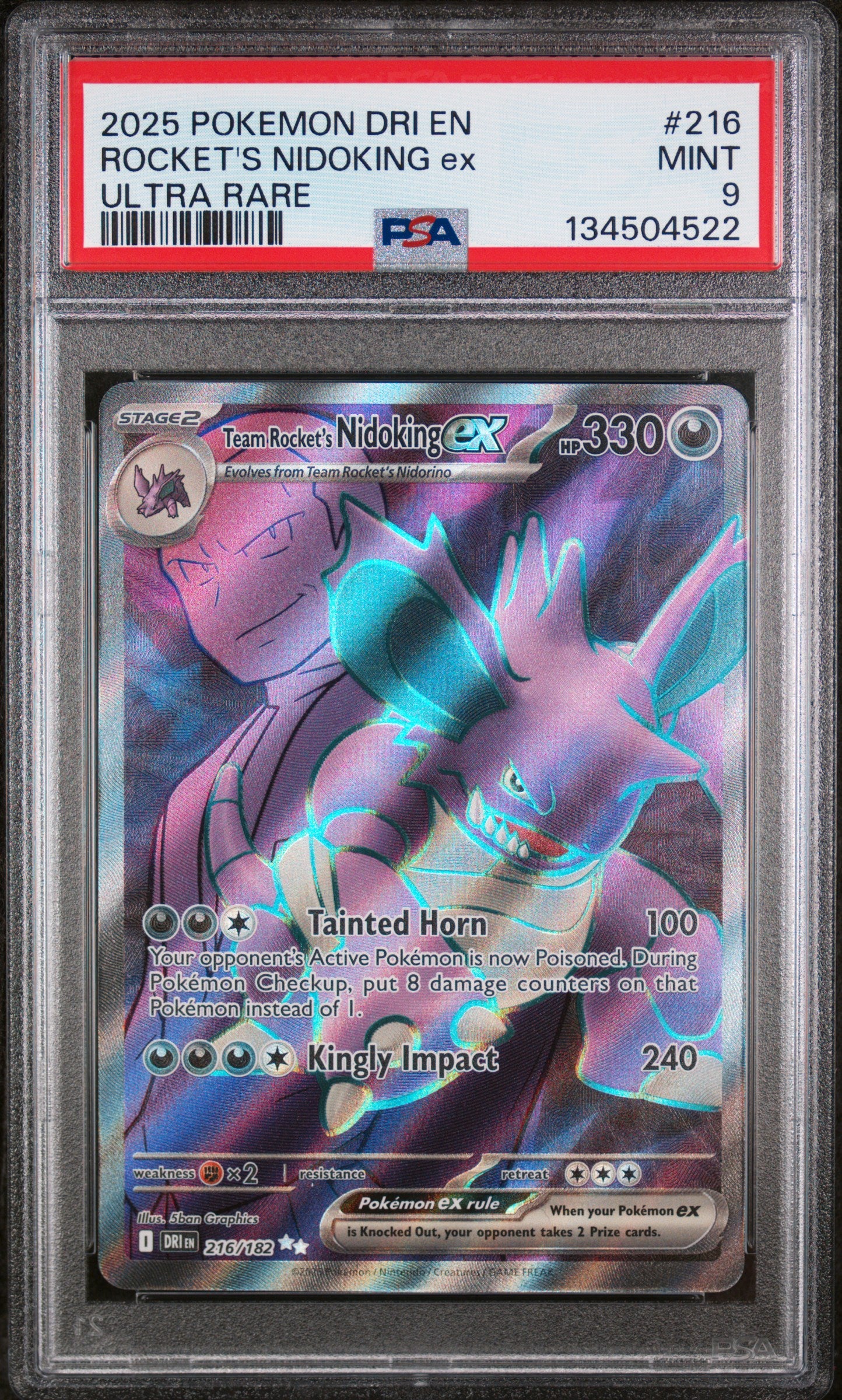 Graded Pokemon - Rocket's Nidoking ex (216/182) Destined Rivals PSA 9