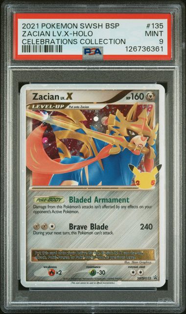 Graded Pokemon - Zacian LV.X (SWSH135) Celebrations PSA 9