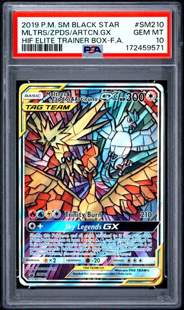Graded Pokemon - Moltres & Zapdos & Articuno GX (SM210) Black Star Promo PSA 10