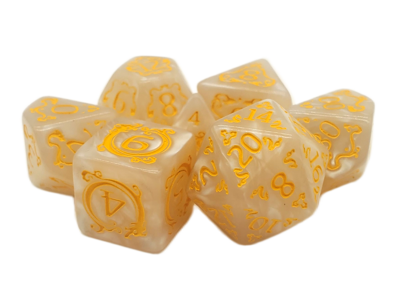 Rune Dice - Coiled Serpent - White w/ Gold RPG Dice Set