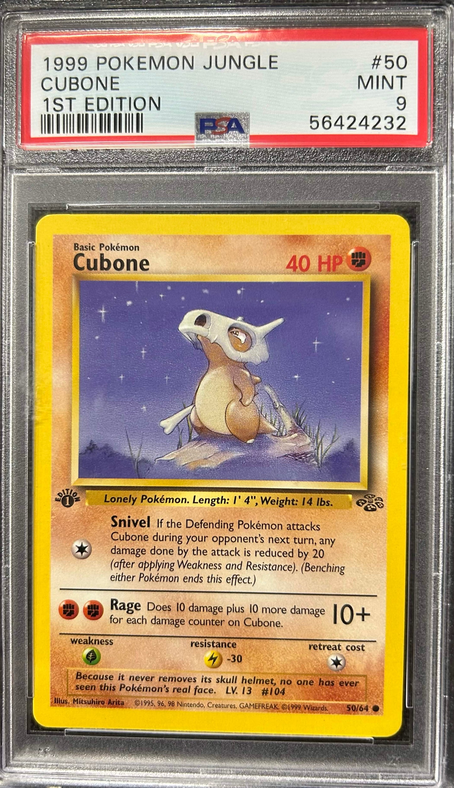 Graded Pokemon - Cubone (50/64) Jungle 1st Edition PSA 9