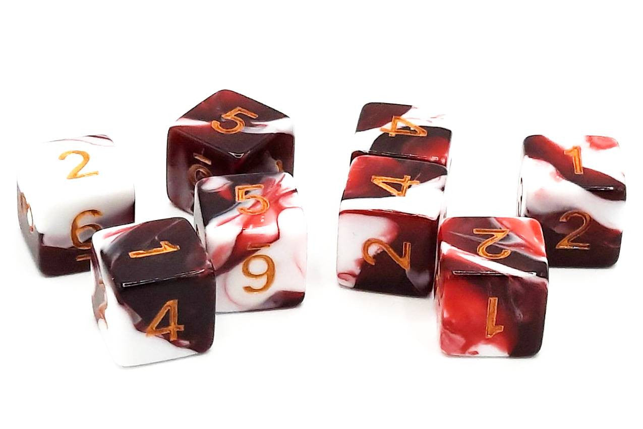 Vorpal - Blood Red & White w/ Gold RPG Dice Set