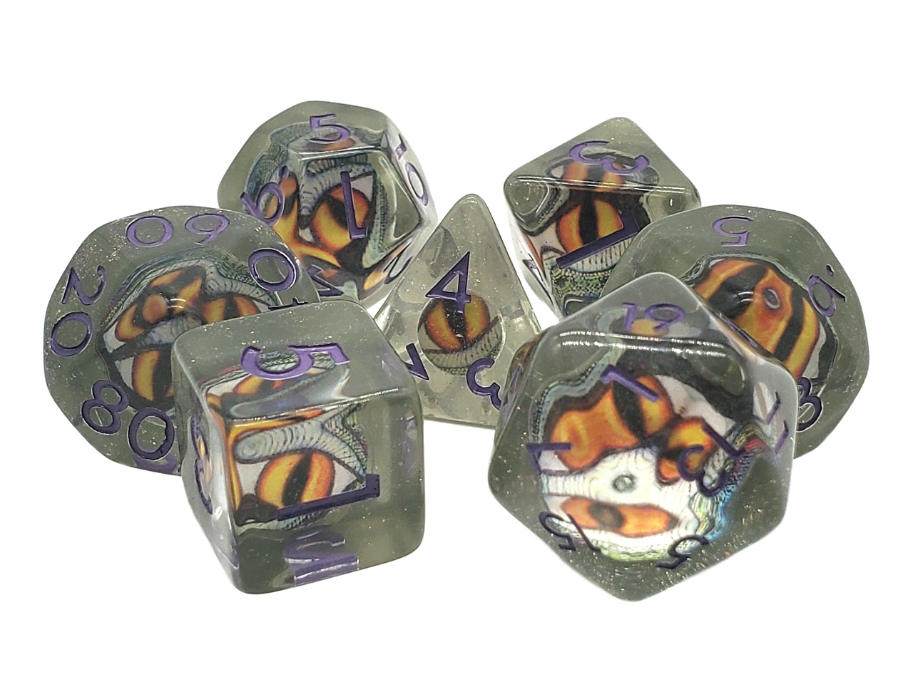 Infused - Dragon Eye Green w/ Purple RPG Dice Set