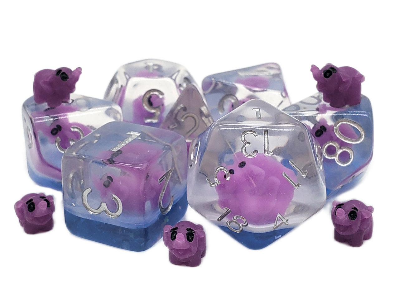 Animal Kingdom - Baby Elephant - Purple w/ Blue RPG Dice Set