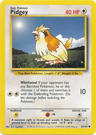 base set unlimited pokemon cards value Pidgey (57/102) [Base Set Unlimited] – Darkwater Games