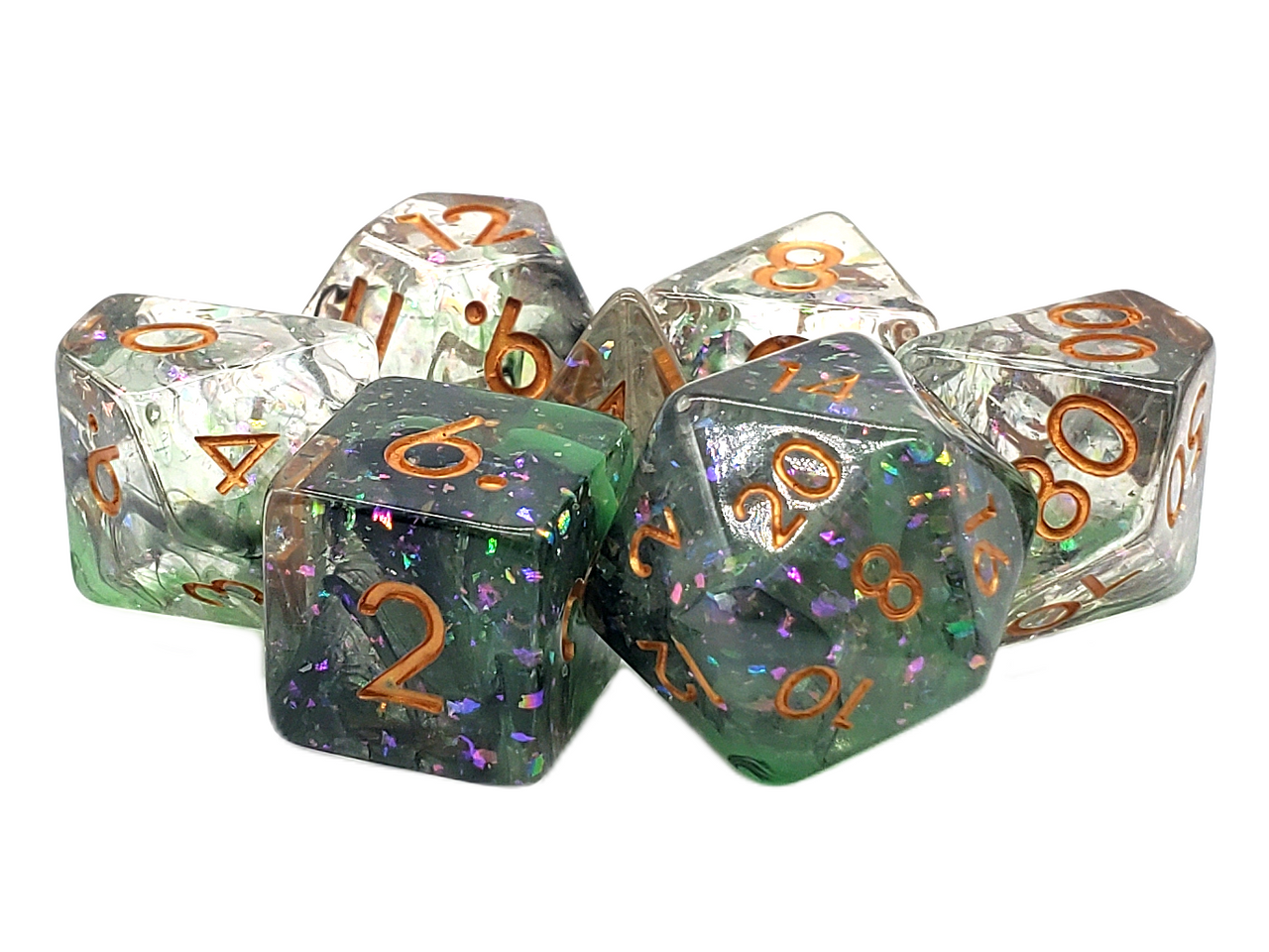Particles - Black, White & Green Mist RPG Dice Set