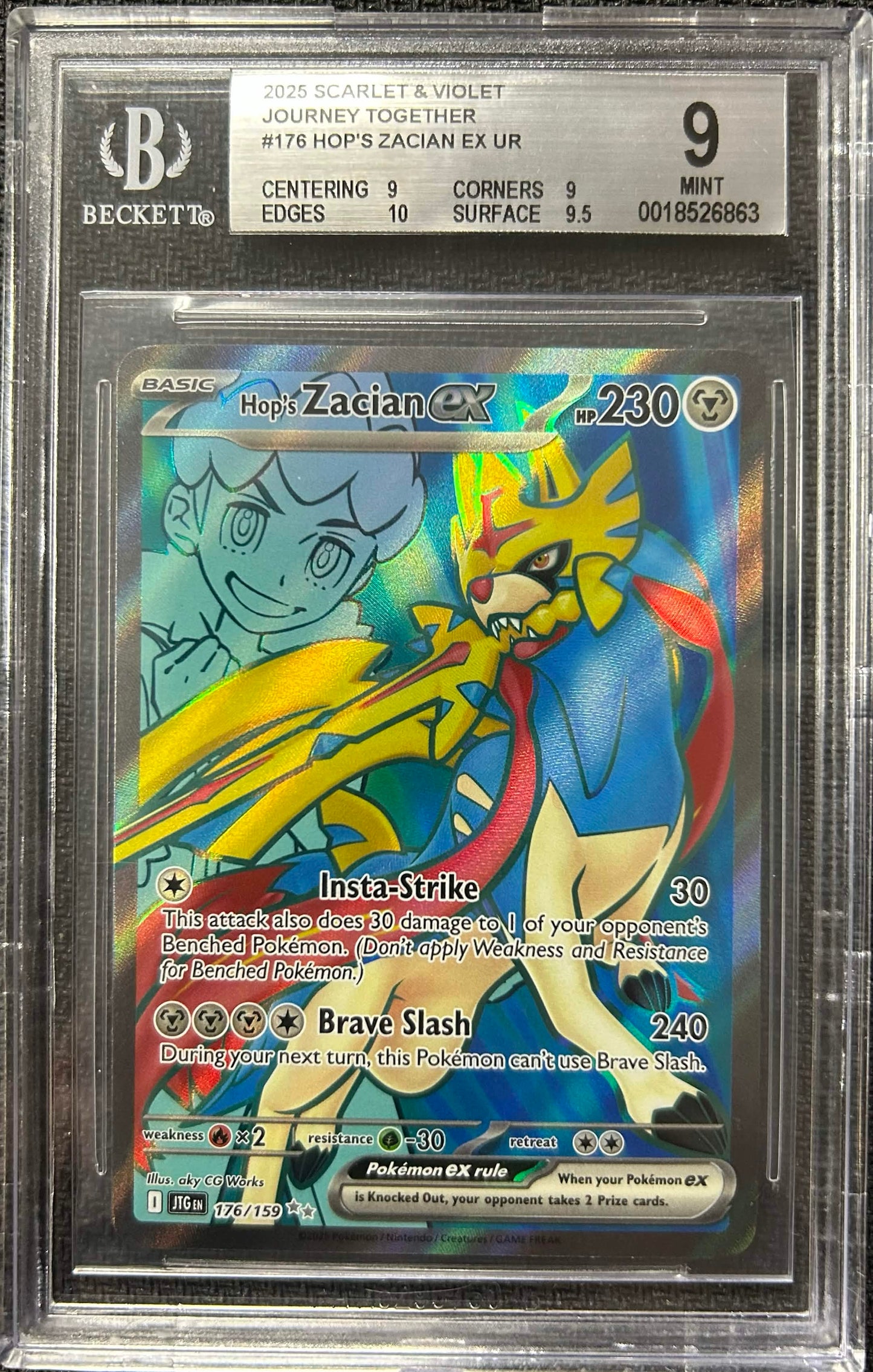 Graded Pokemon - Hop's Zacian ex (176/159) Journey Together BGS 9