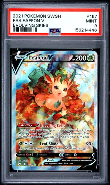 Graded Pokemon - Leafeon V (167/203) Evolving Skies PSA 9
