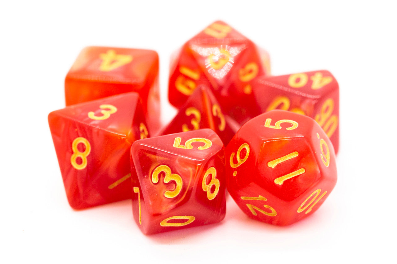 Pearl Drop - Red w/ Gold RPG Dice Set