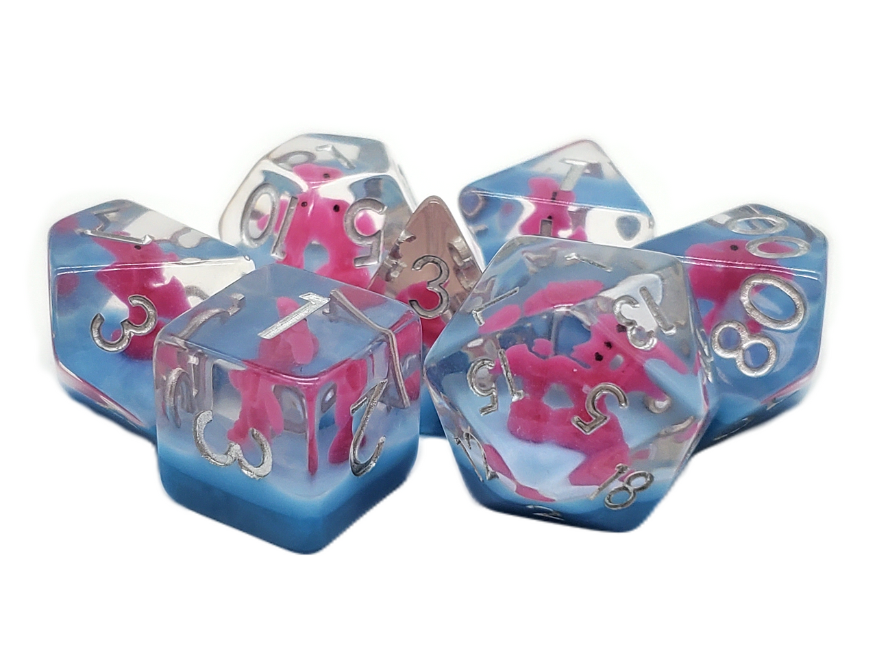 Animal Kingdom - Pterodactyl - Pink w/ Blue RPG Dice Set