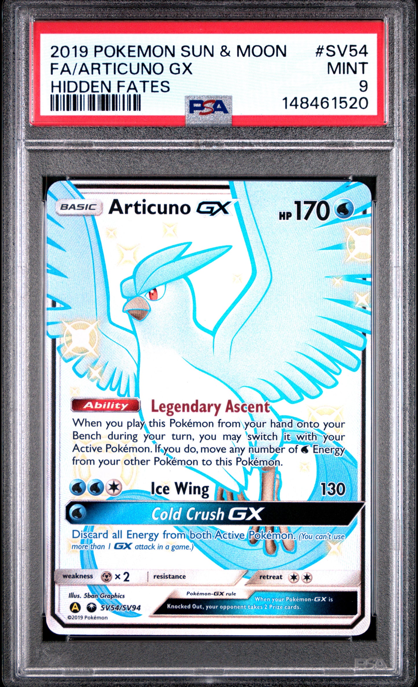 Graded Pokemon - Articuno GX (SV54/SV94) Hidden Fates PSA 9