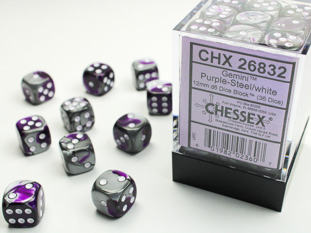 Gemini Purple-Steel/White - 36 Piece pip D6's
