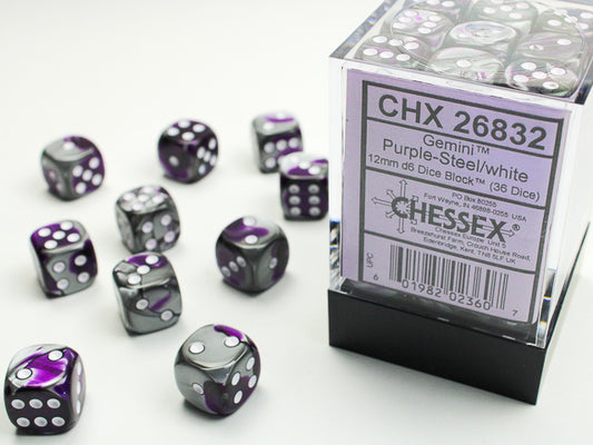 Gemini Purple-Steel/White - 36 Piece pip D6's