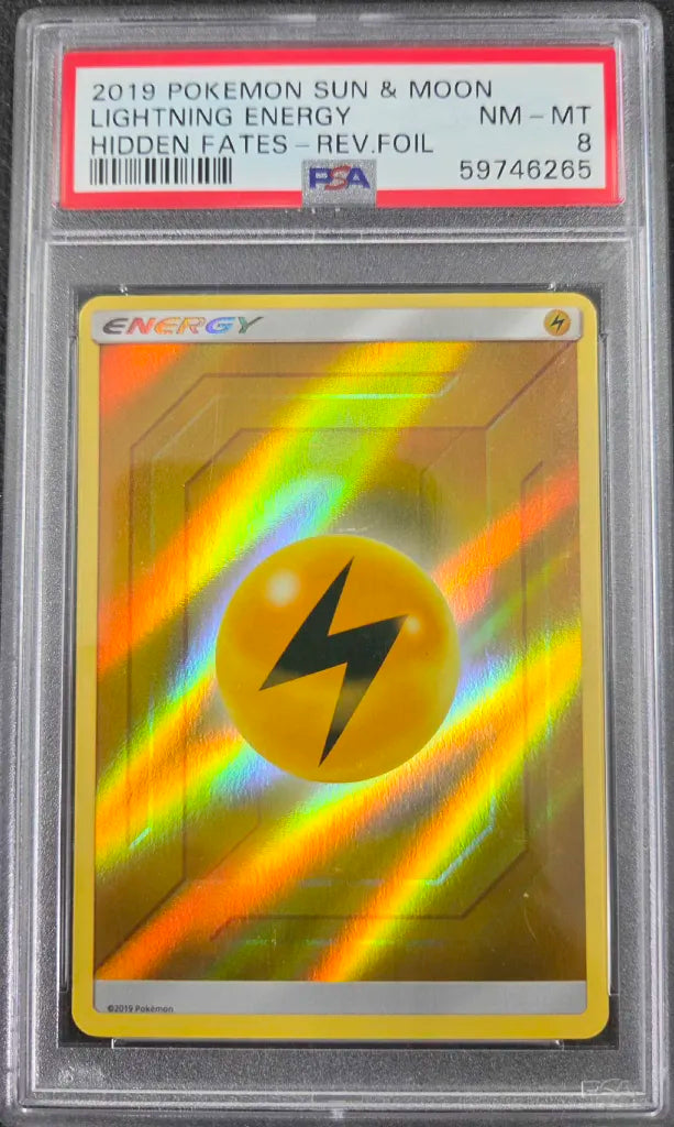 Graded Pokemon - Lightning Energy (Unnumbered) Hidden Fates Rev Foil PSA 8