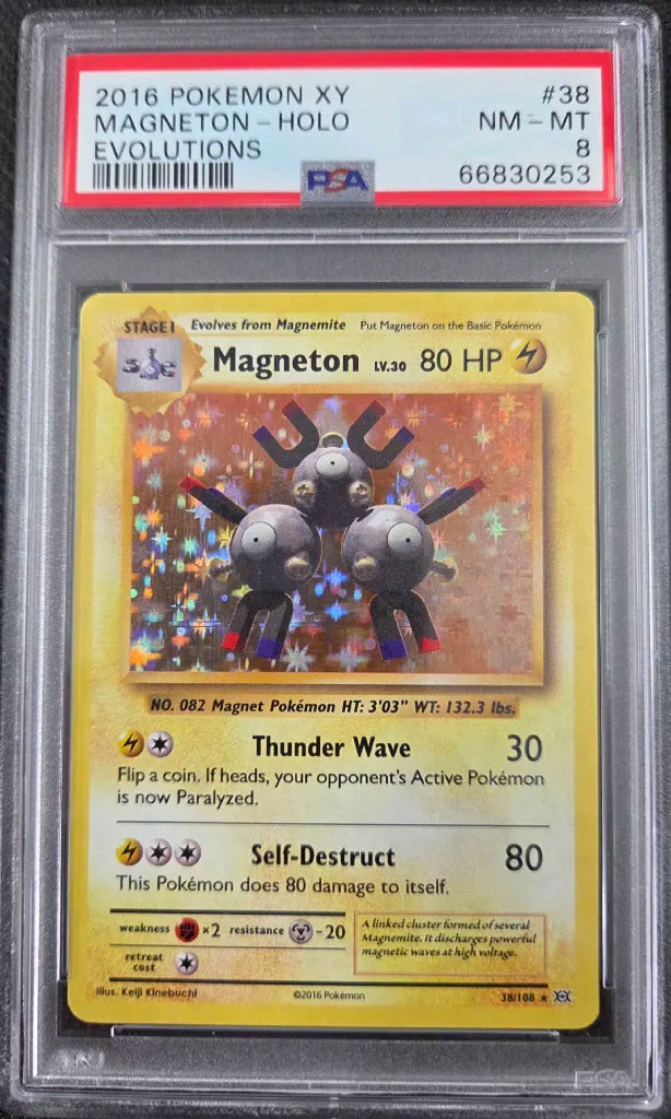 Graded Pokemon - Magneton (38/108) Evolutions PSA 8