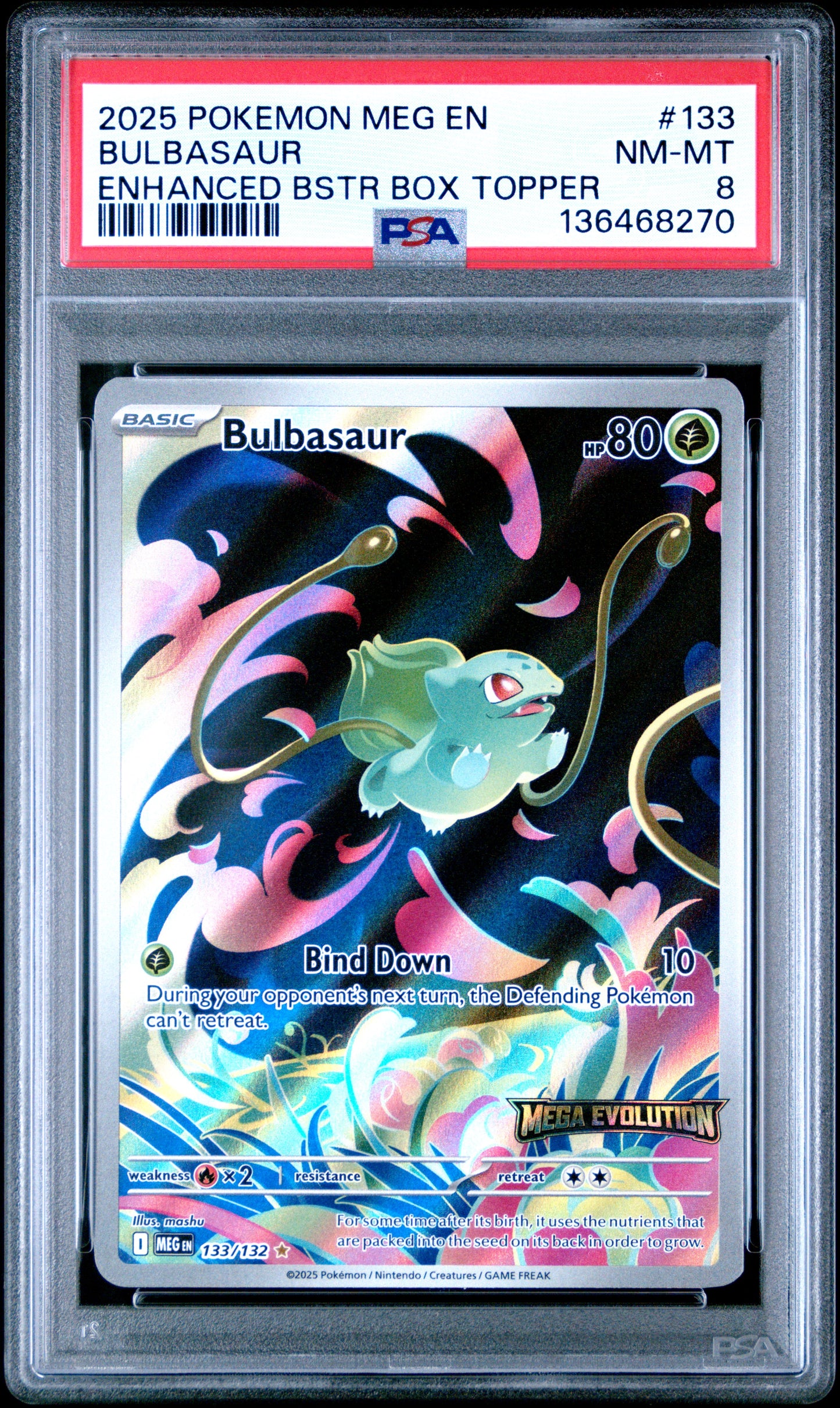 Graded Pokemon - Bulbasaur (133/132) Enchanced Box Topper PSA 8
