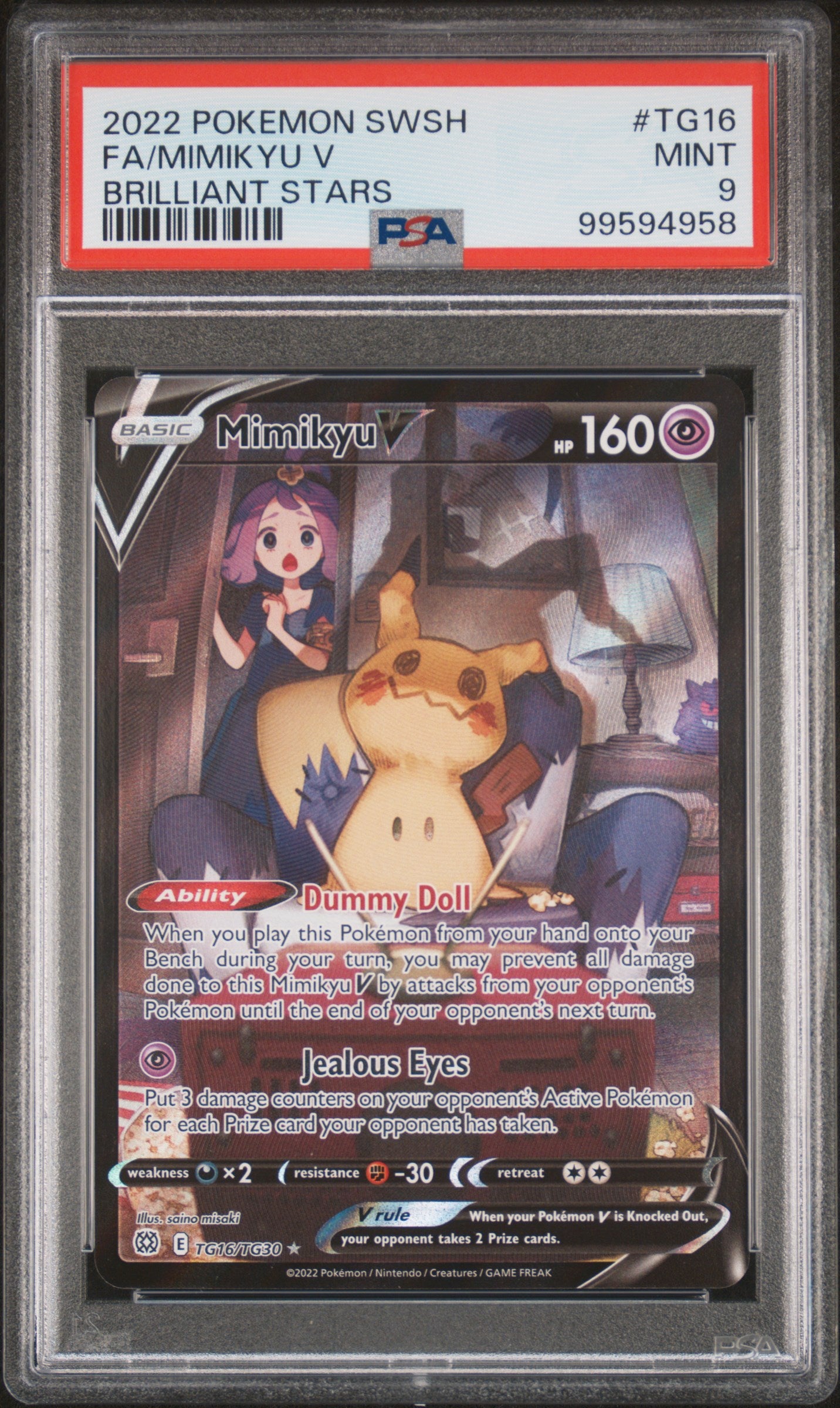 Graded Pokemon - Mimiyu V (TG16/TG30) Brilliant Stars PSA 9