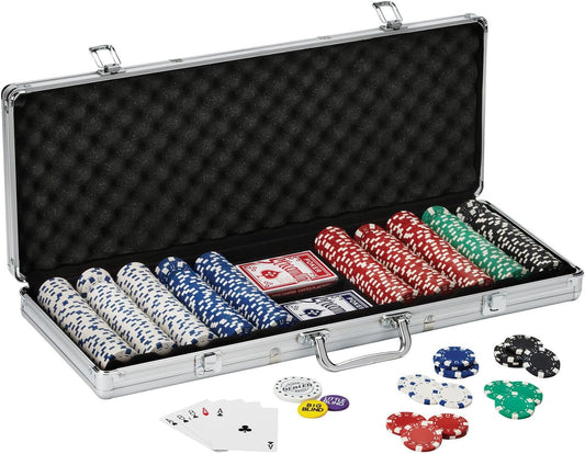 Fat Cat - Texas Hold 'em Poker Chip Set with Aluminum Case, 500 Striped Dice Chips