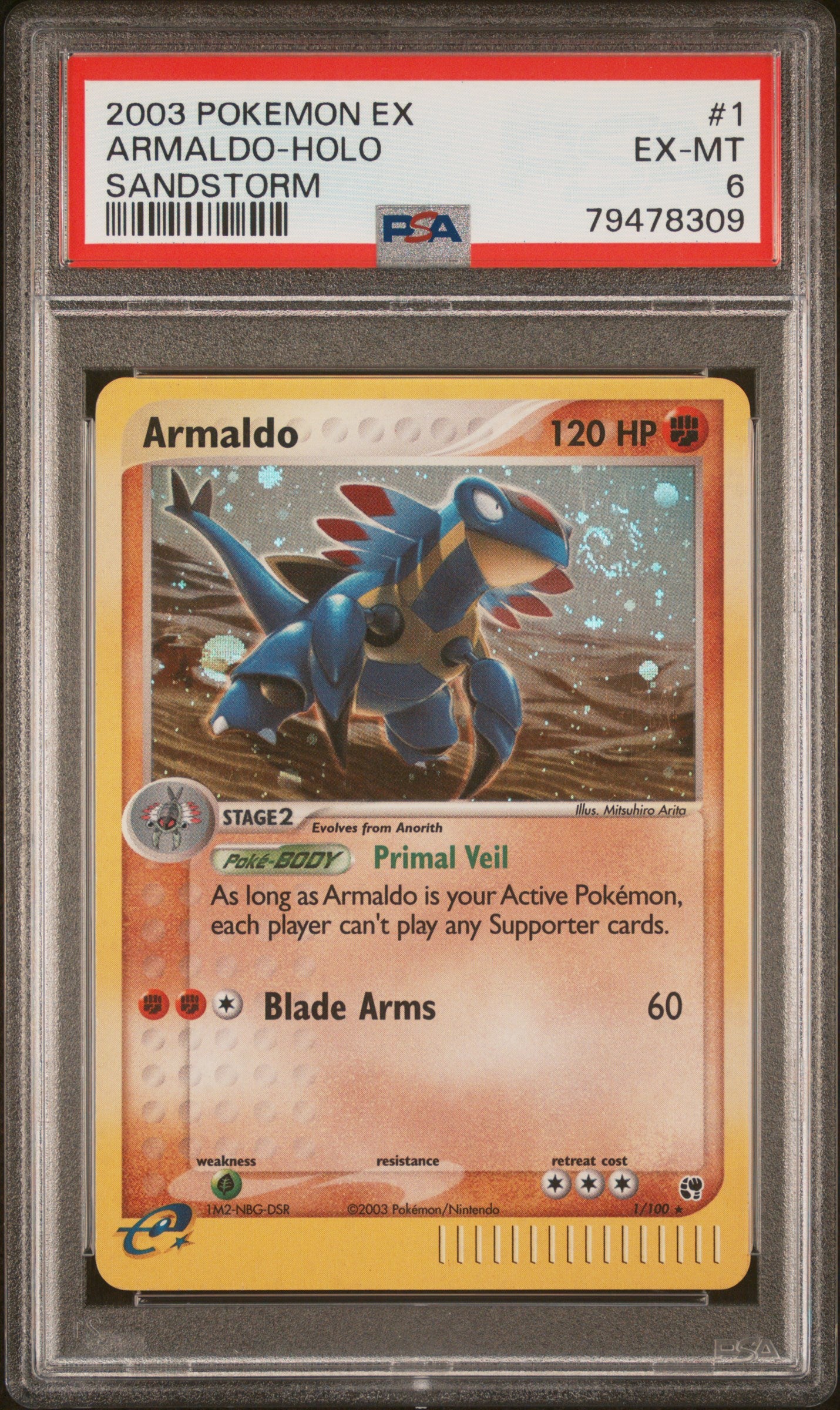 Graded Pokemon - Armaldo (1/100) Sandstorm Holo PSA 6