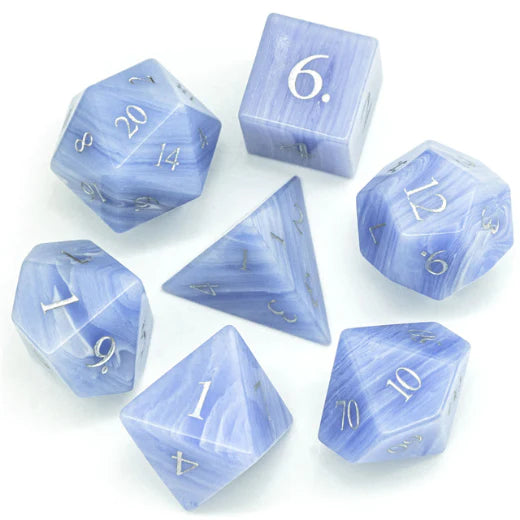 Blue Agate - Gemstone Engraved Dice (Silver)