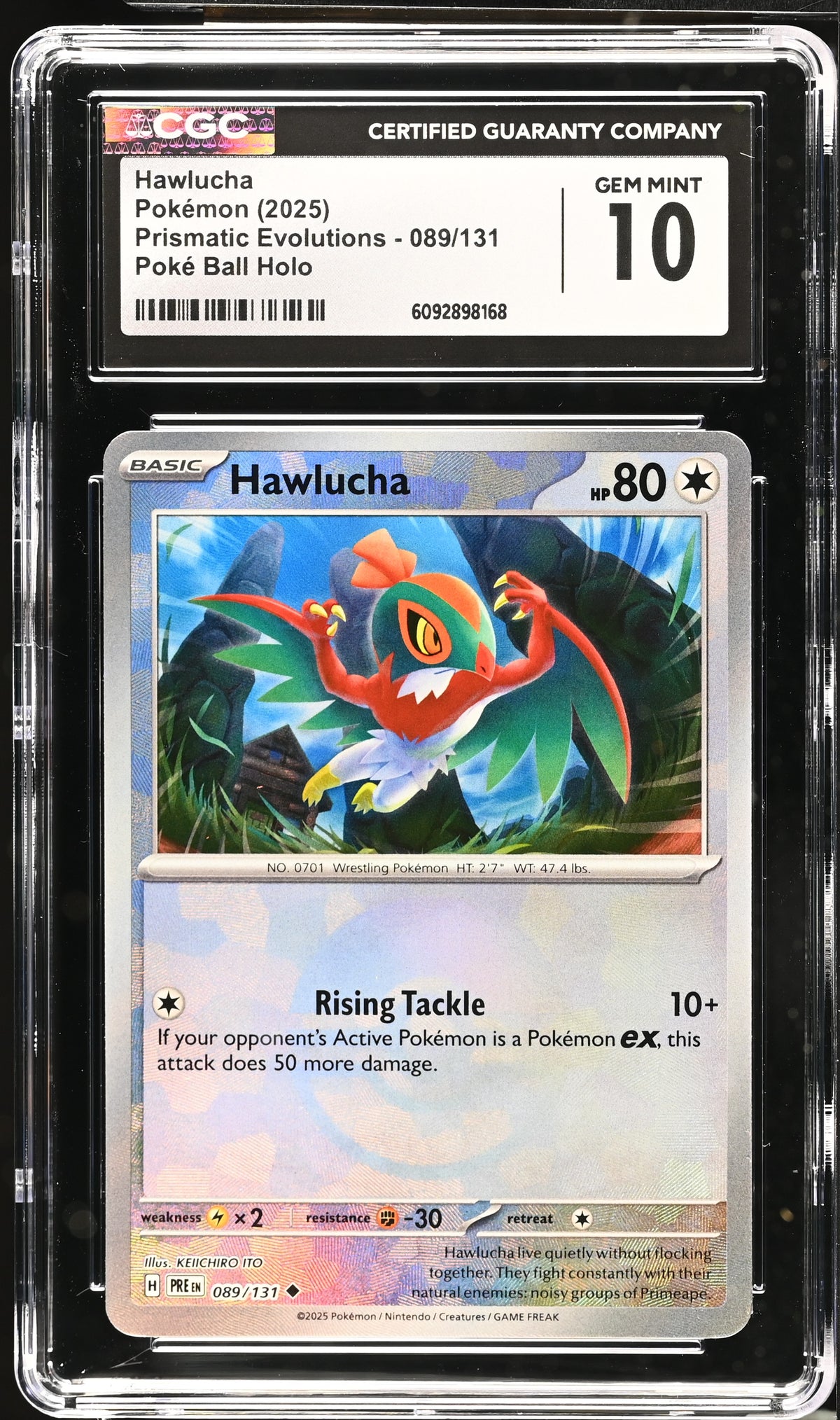 Graded Pokemon - Hawlucha (089/131) Prismatic Evolutions Poke Ball Holo CGC 10