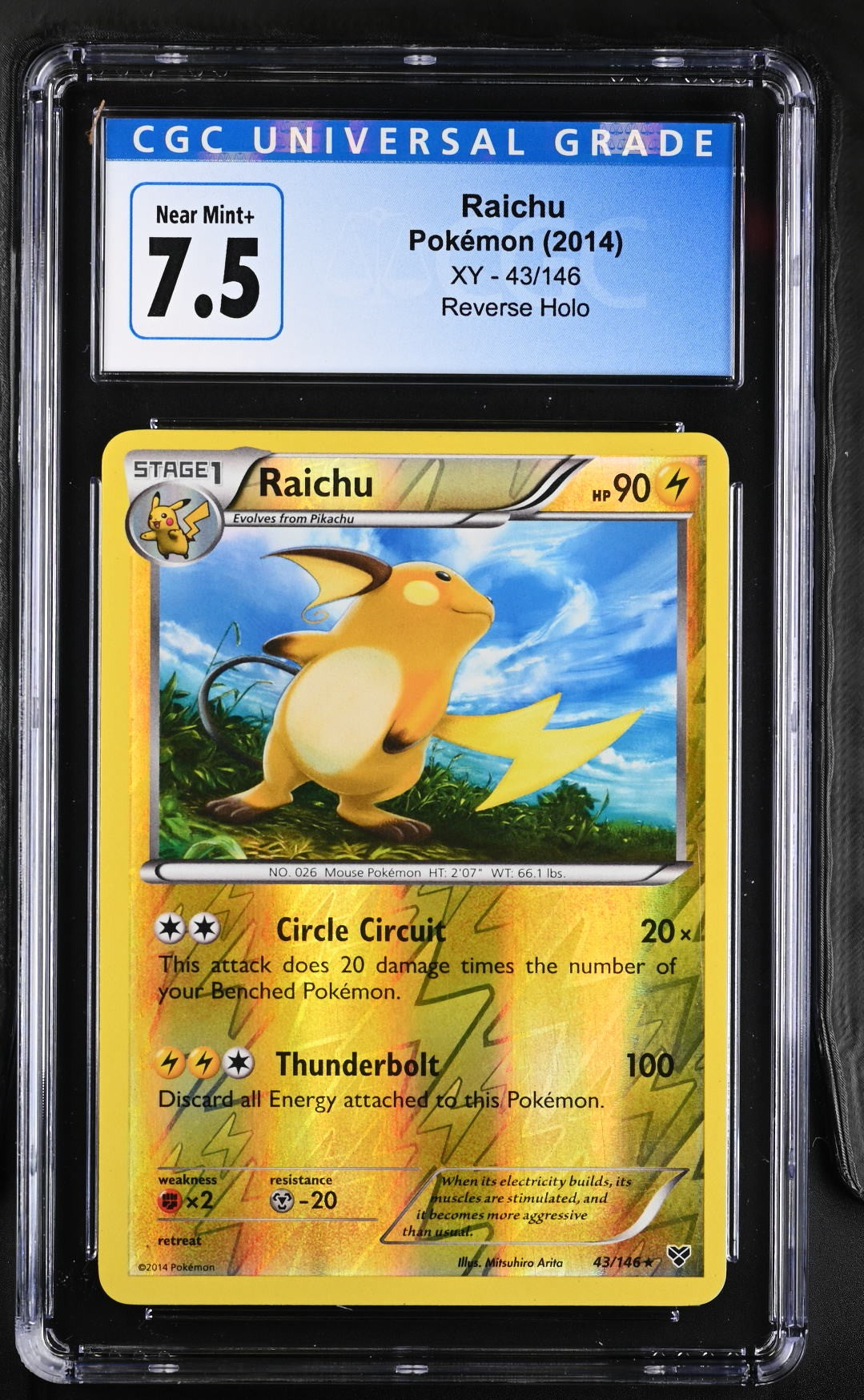 Graded Pokemon - Raichu (43) XY Reverse Holo CGC 7.5