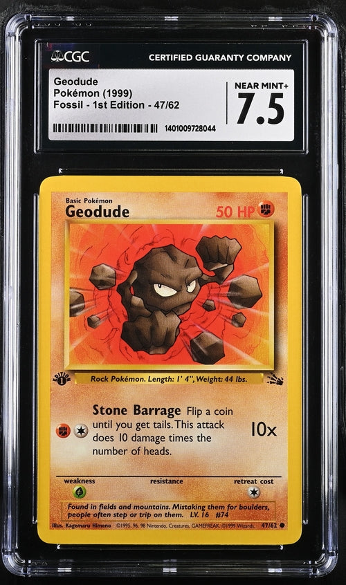 Graded Pokemon - Geodude (47/62) Fossil 1st Edition CGC 7.5