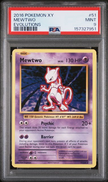 Graded Pokemon - Mewtwo (51/108) Evolutions PSA 9