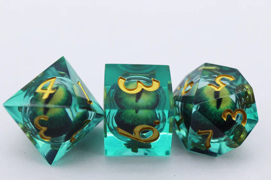 Green Cyclops Sharp Edge Moving Eye RPG Dice Set