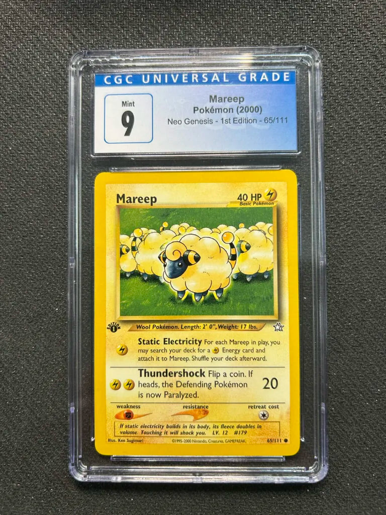 Graded Pokemon - Mareep (65/111) Neo Genesis 1st ED CGC 9