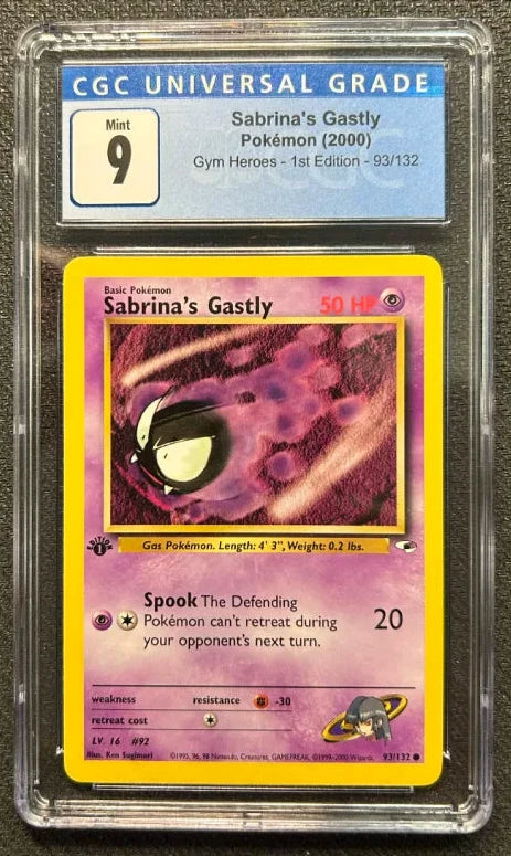 Graded Pokemon - Sabrina's Gastly (93/132) Gym Heroes 1st ED CGC 9