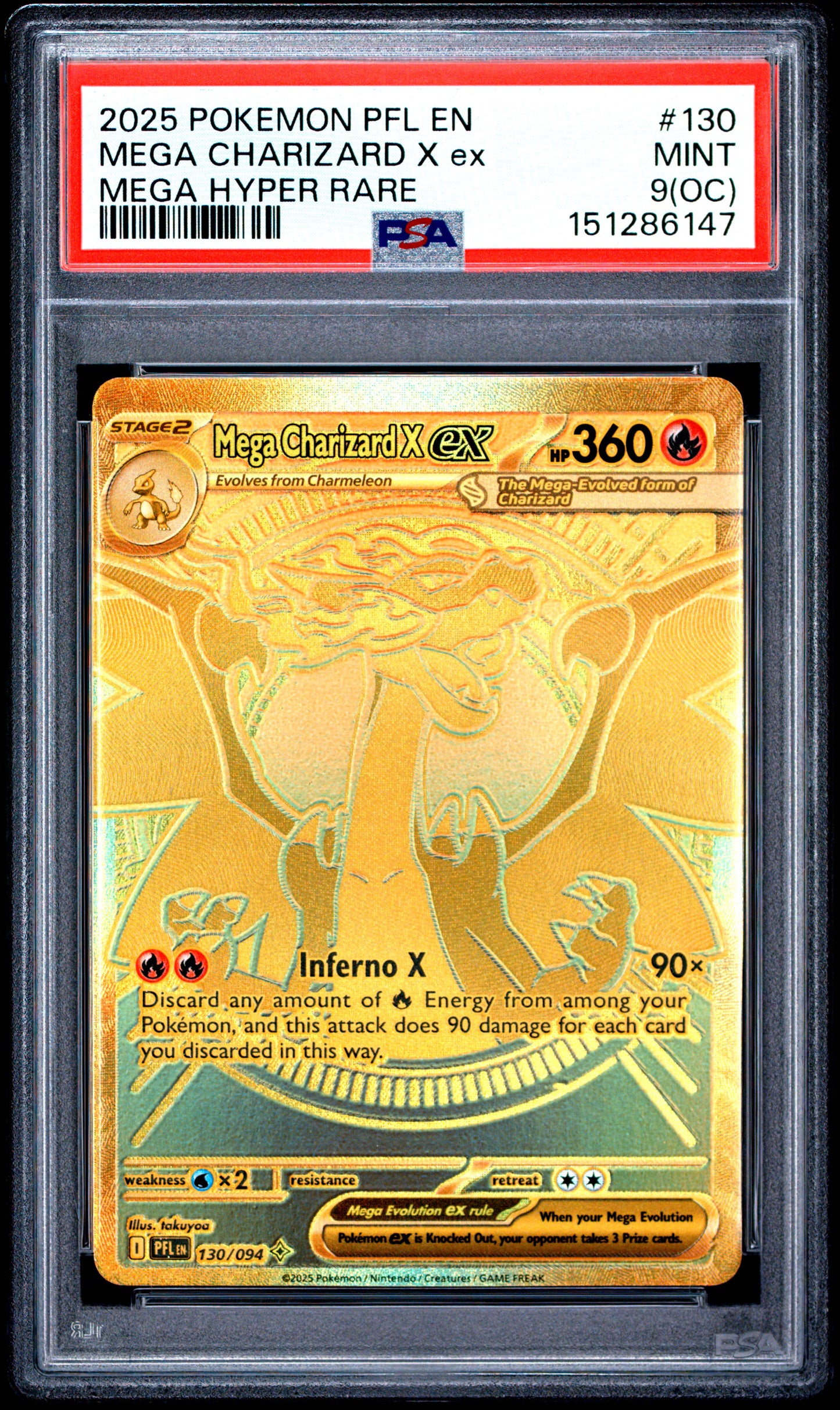 Graded Pokemon - Mega Charizard X ex (130/094) Phantasmal Flames PSA 9(OC)