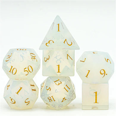 Opalite - Engraved with Gold RPG Dice Set