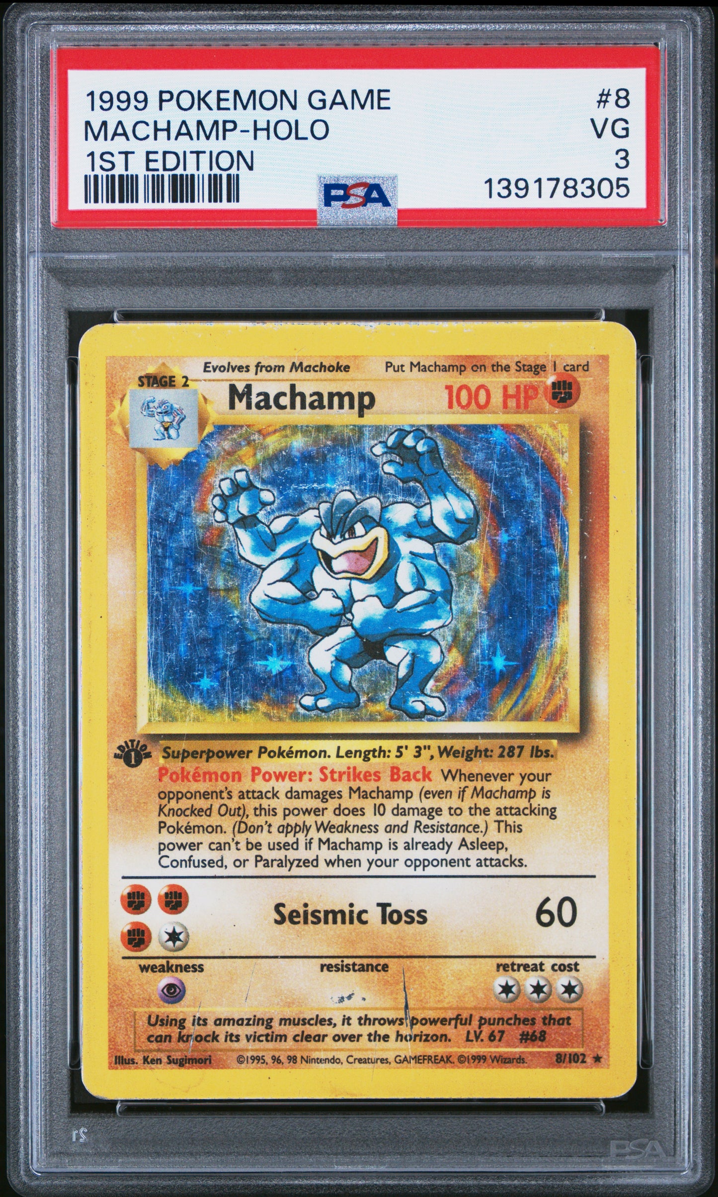 Graded Pokemon - Machamp (8/102) 1st Edition Holo PSA 3