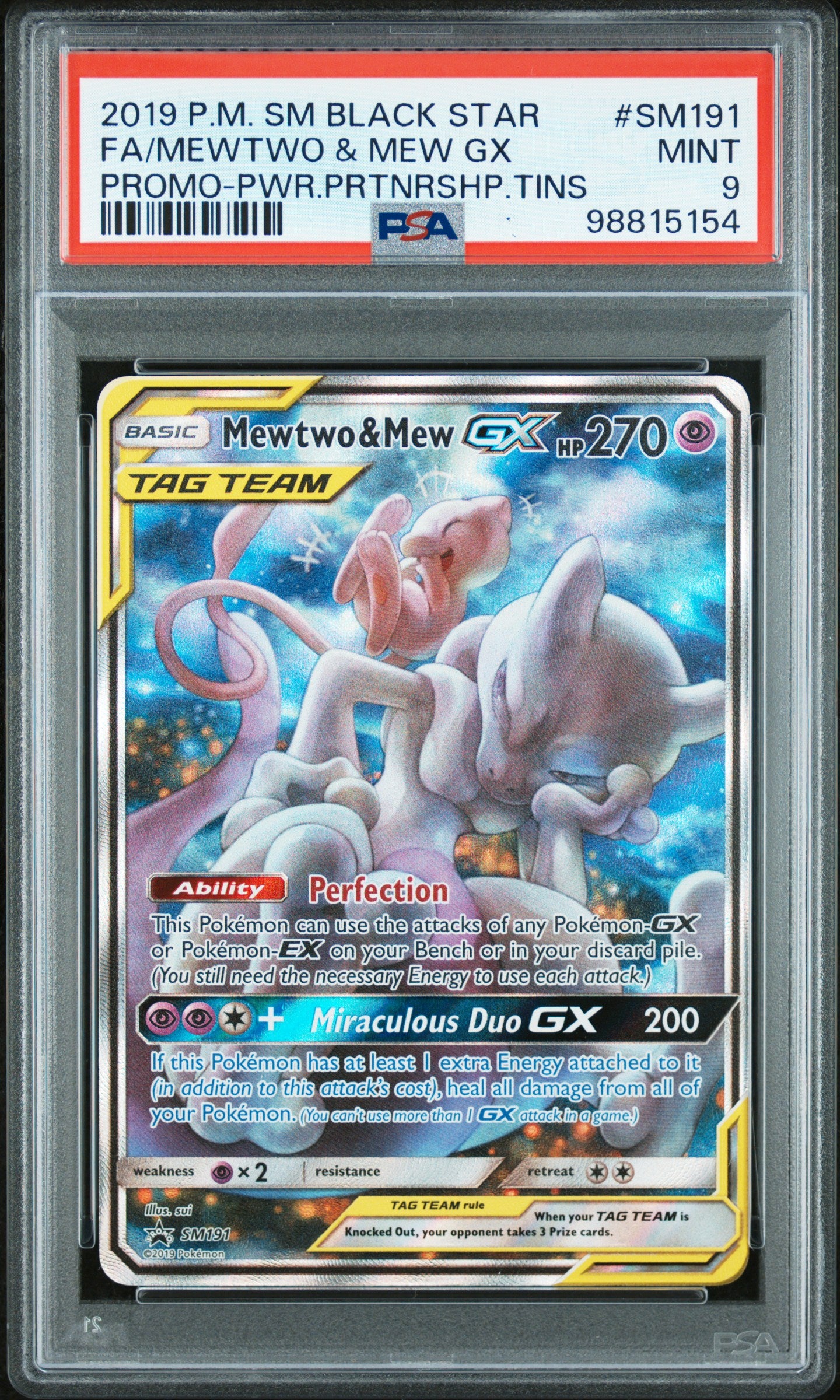 Graded Pokemon - Mewtwo & Mew GX (SM191) Black Star Promo PSA 9