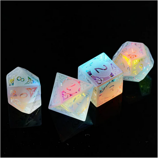 Rainbow Crystal and Flourish Engraved RPG Dice Set