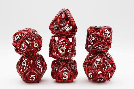 Hollow Hearts: Jeweled Red - Metal RPG Dice Set