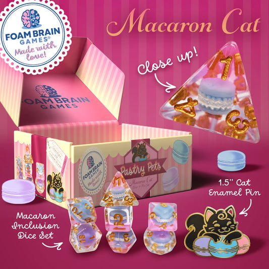 Pastry Pets: Macaron Cat - Pin & RPG Dice Set