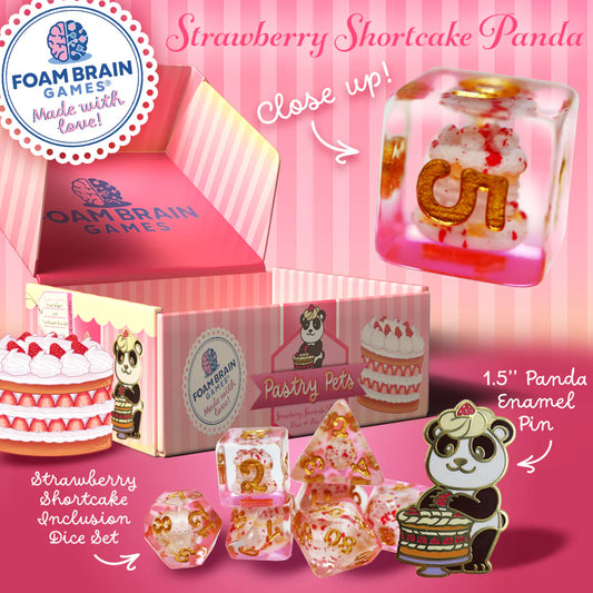 Pastry Pets: Strawberry Shortcake Panda - Pin & RPG Dice Set