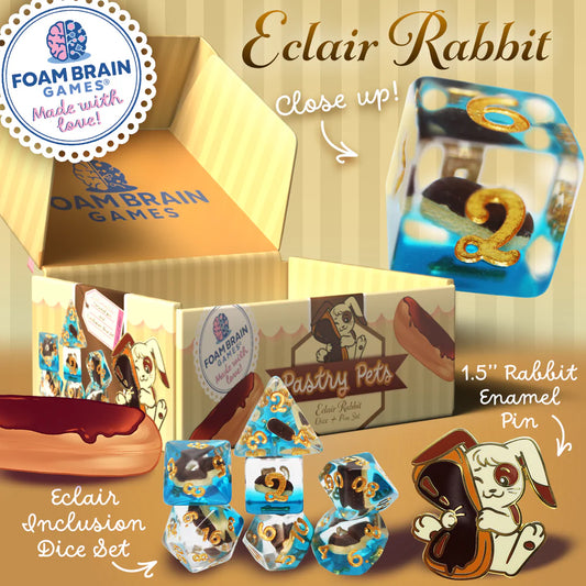 Pastry Pets: Eclair Rabbit - Pin & RPG Dice Set