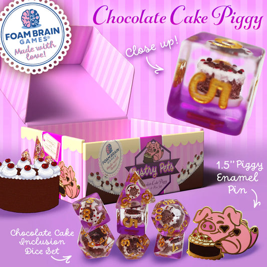 Pastry Pets: Chocolate Cake Piggy - Pin & RPG Dice Set